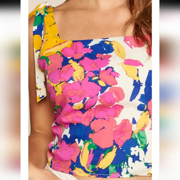 Sugarlips Gypsum Floral Print Rica Tie Strap Top - Picture 5 of 9